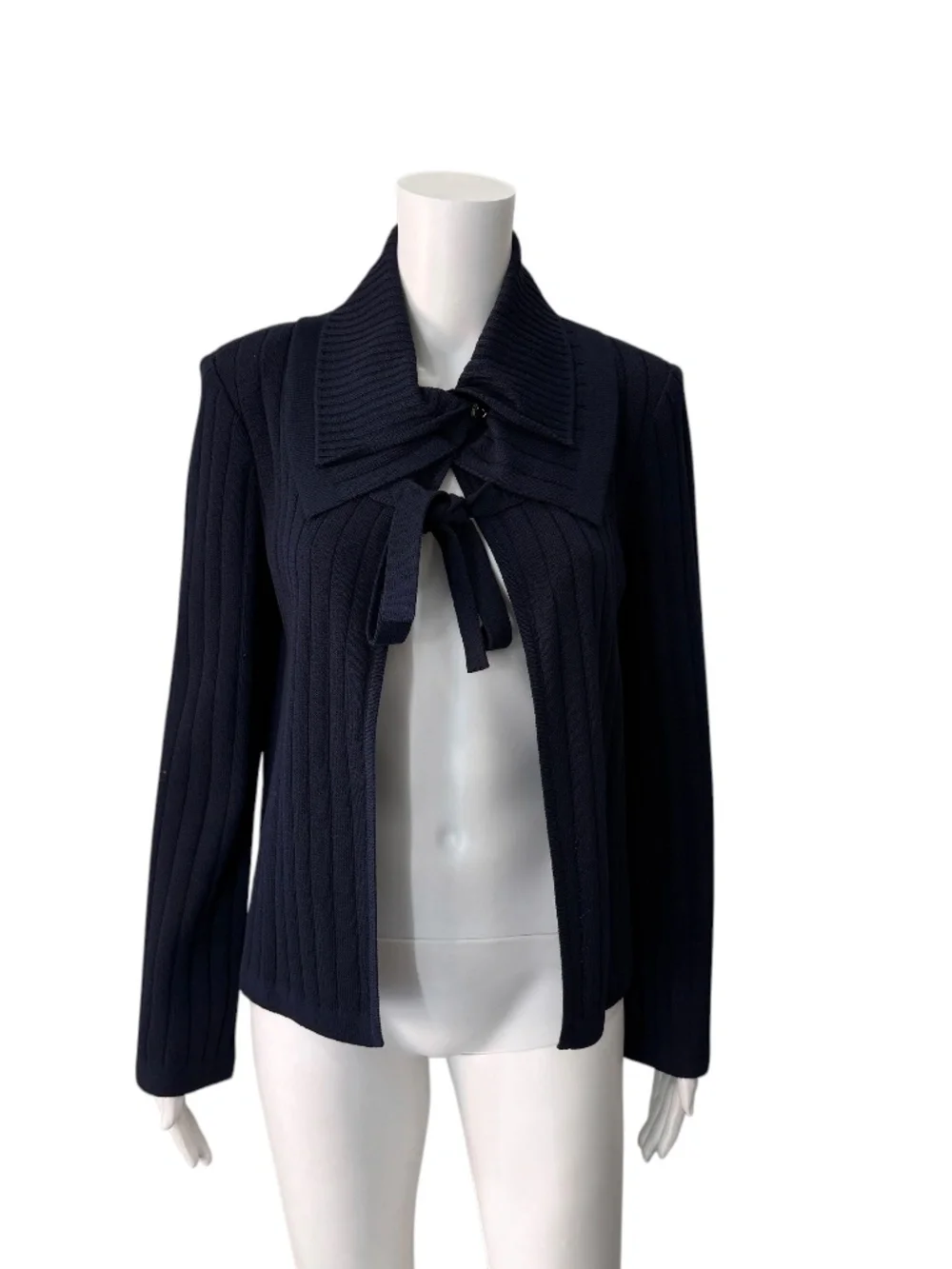 St. John Navy Blue Open Cardigan With Layered Collar Size Petite